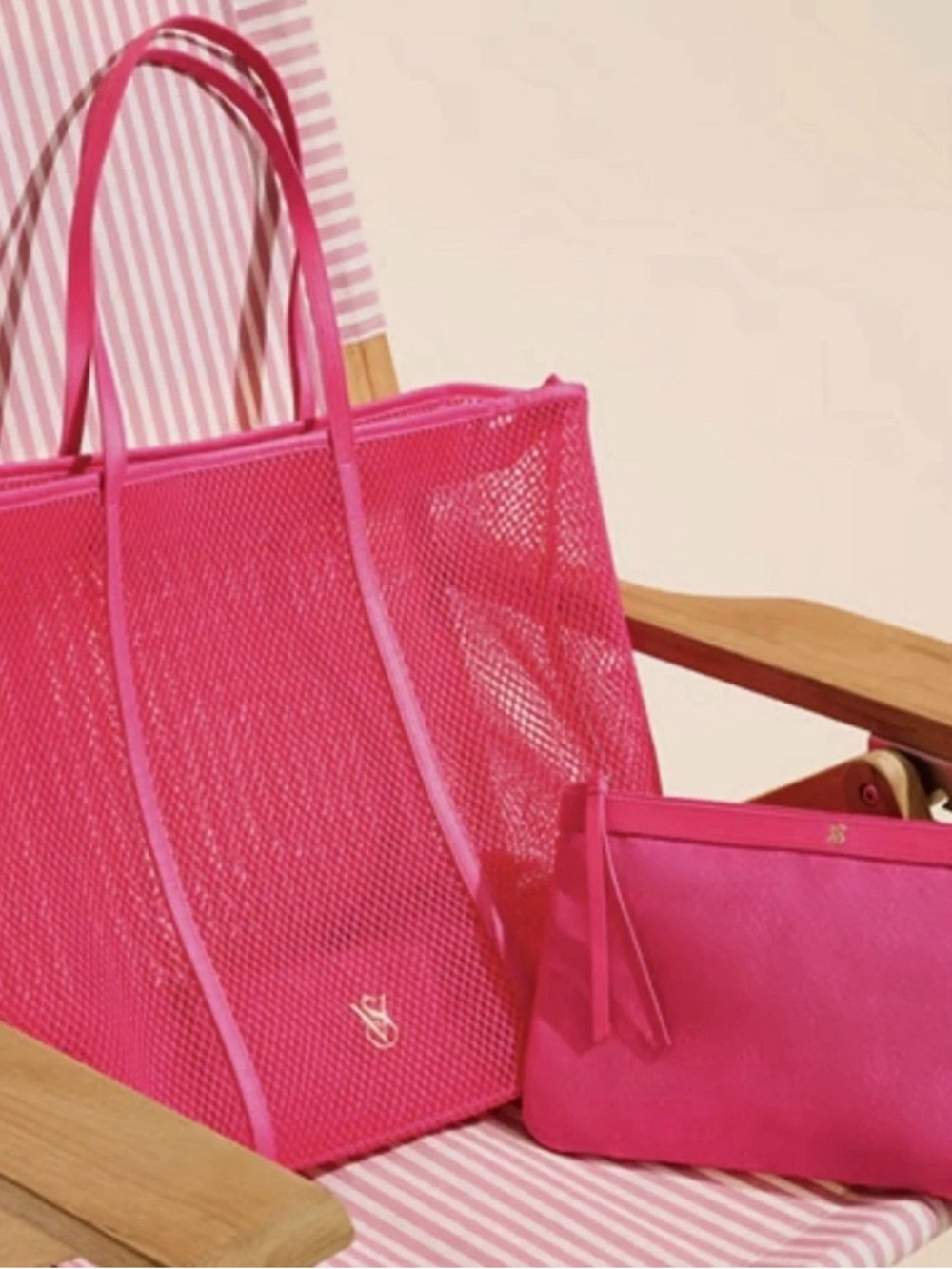 Bright Pink Mesh Tote, comes with a Pouch from Victoria’s Secret